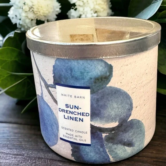 NWT Bath & Body Works WHITE BARN Sun Drenched Linen Large 3-Wick Candle 14.5 oz - Picture 3 of 6
